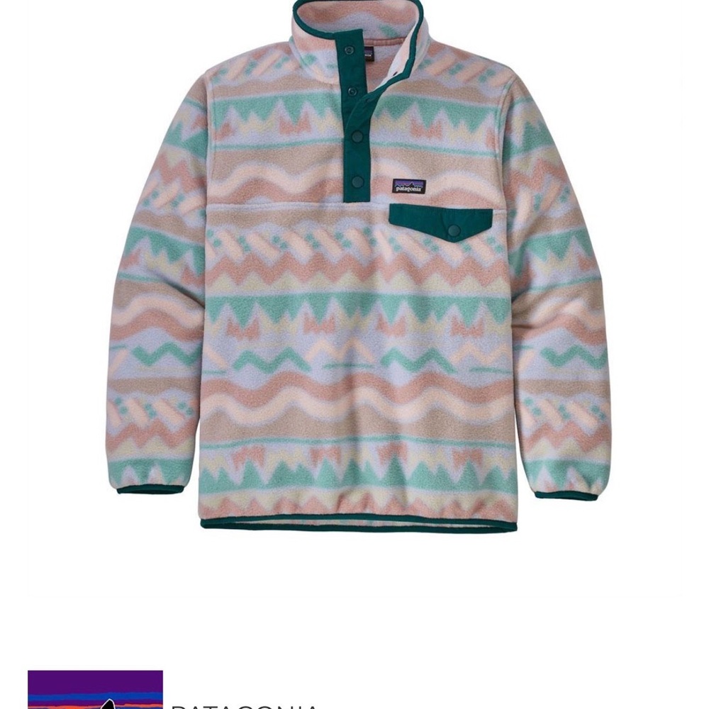 Patagonia Pastel Pink Mint Geometric Patterned Fleece Pullover